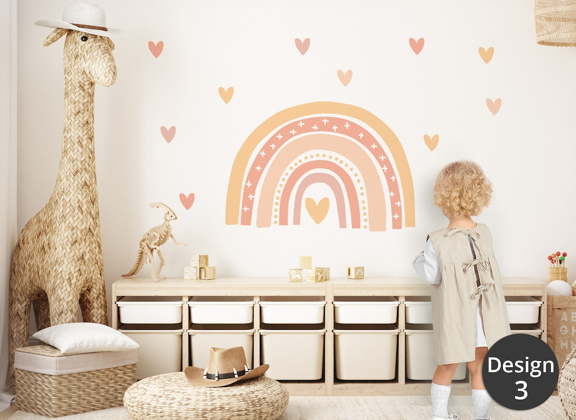 Vinilos decorativos Adhesivos infantiles de pared arcoíris con corazones niña 0002