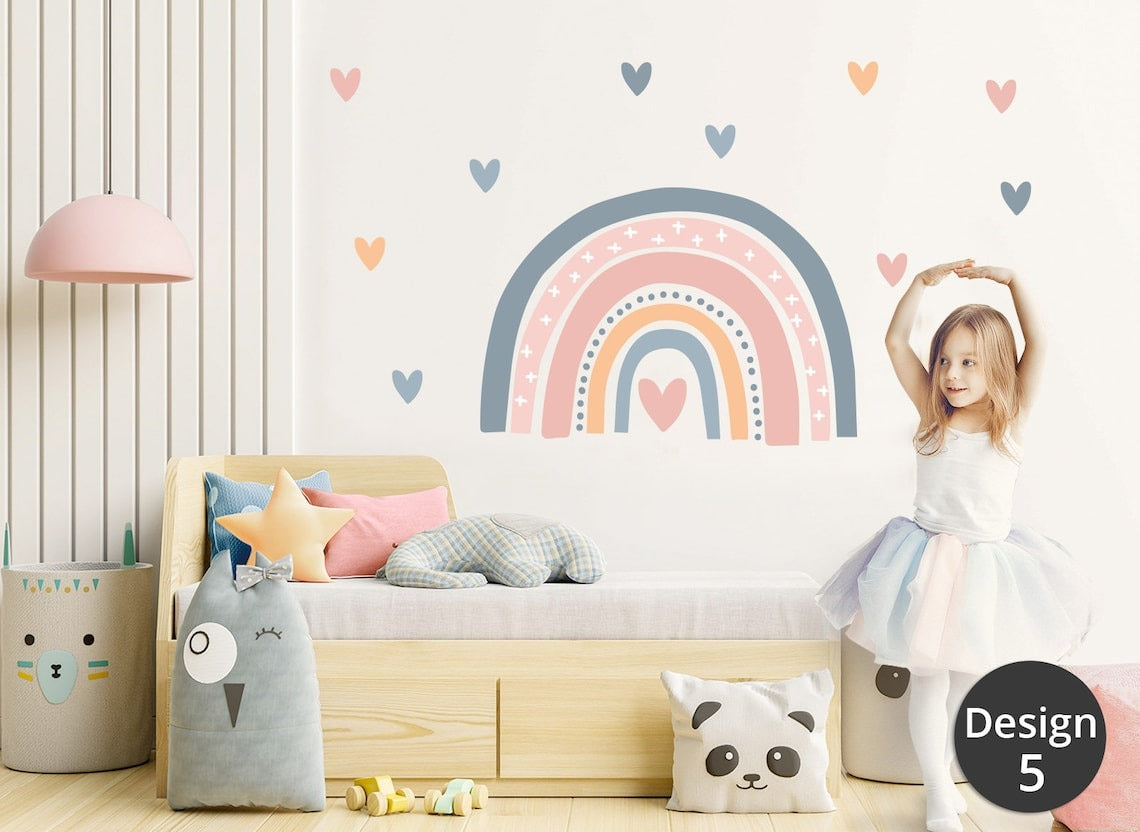 Vinilos decorativos Adhesivos infantiles de pared arcoíris con corazones niña 0002