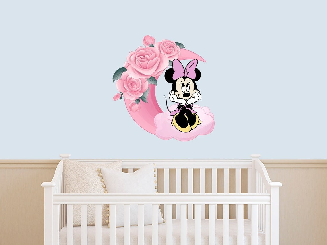 Vinilos decorativos Adhesivos infantiles de Pared minnie en luna niña