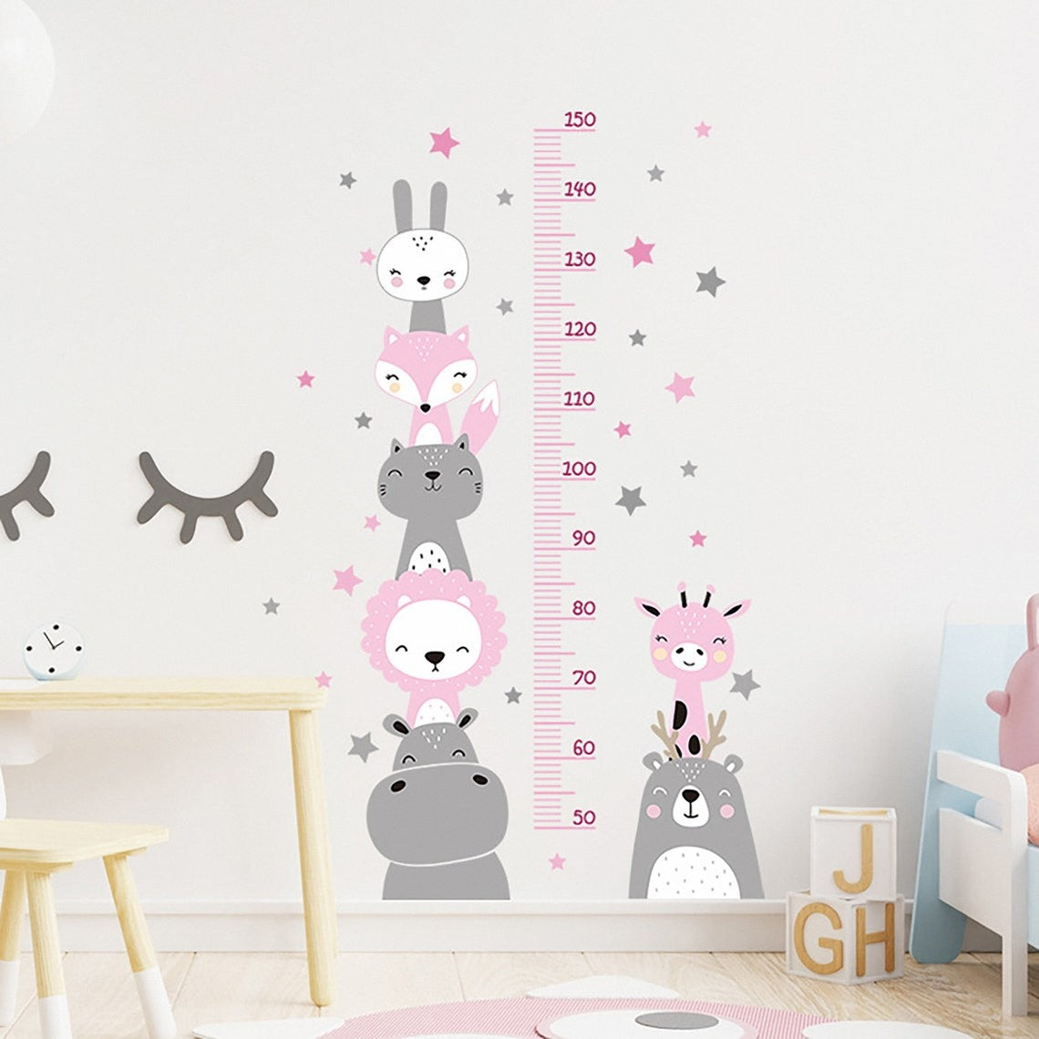Vinilos decorativos Adhesivos infantiles de Pared medidor de altura infantil con animales