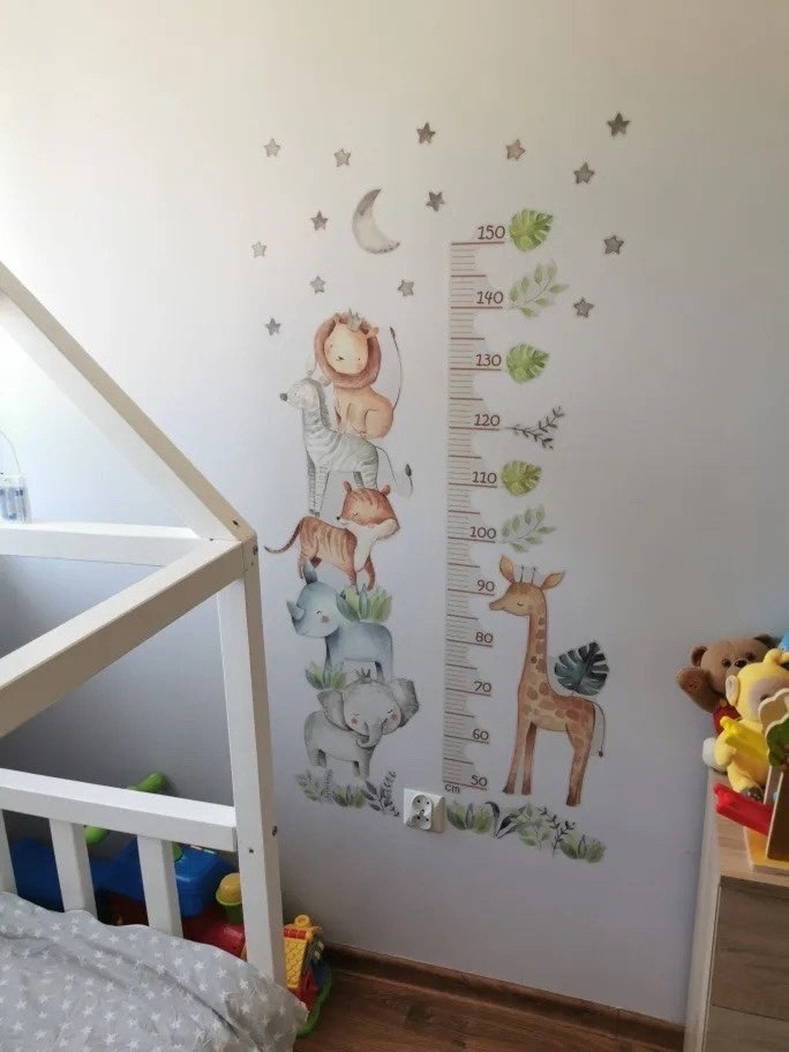 Vinilos decorativos Adhesivos infantiles de Pared medidor de altura infantil con animales de colores 2 niña niño (0072)