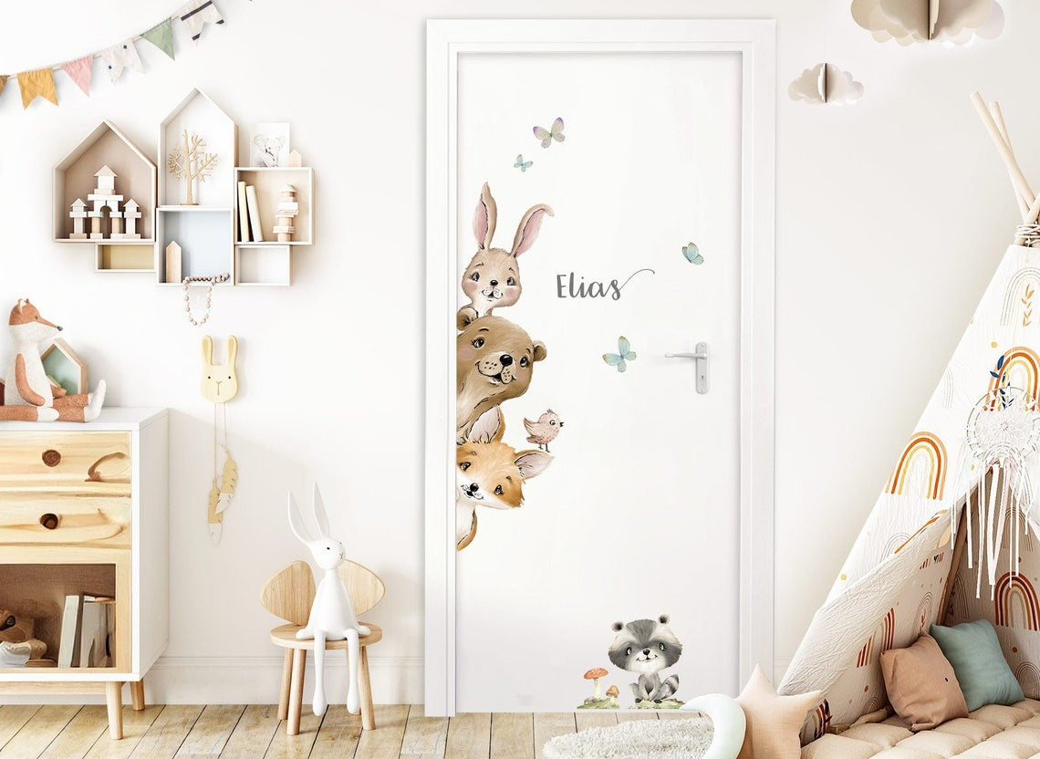 Vinilos decorativos Adhesivos infantiles de Puerta infantil con animales