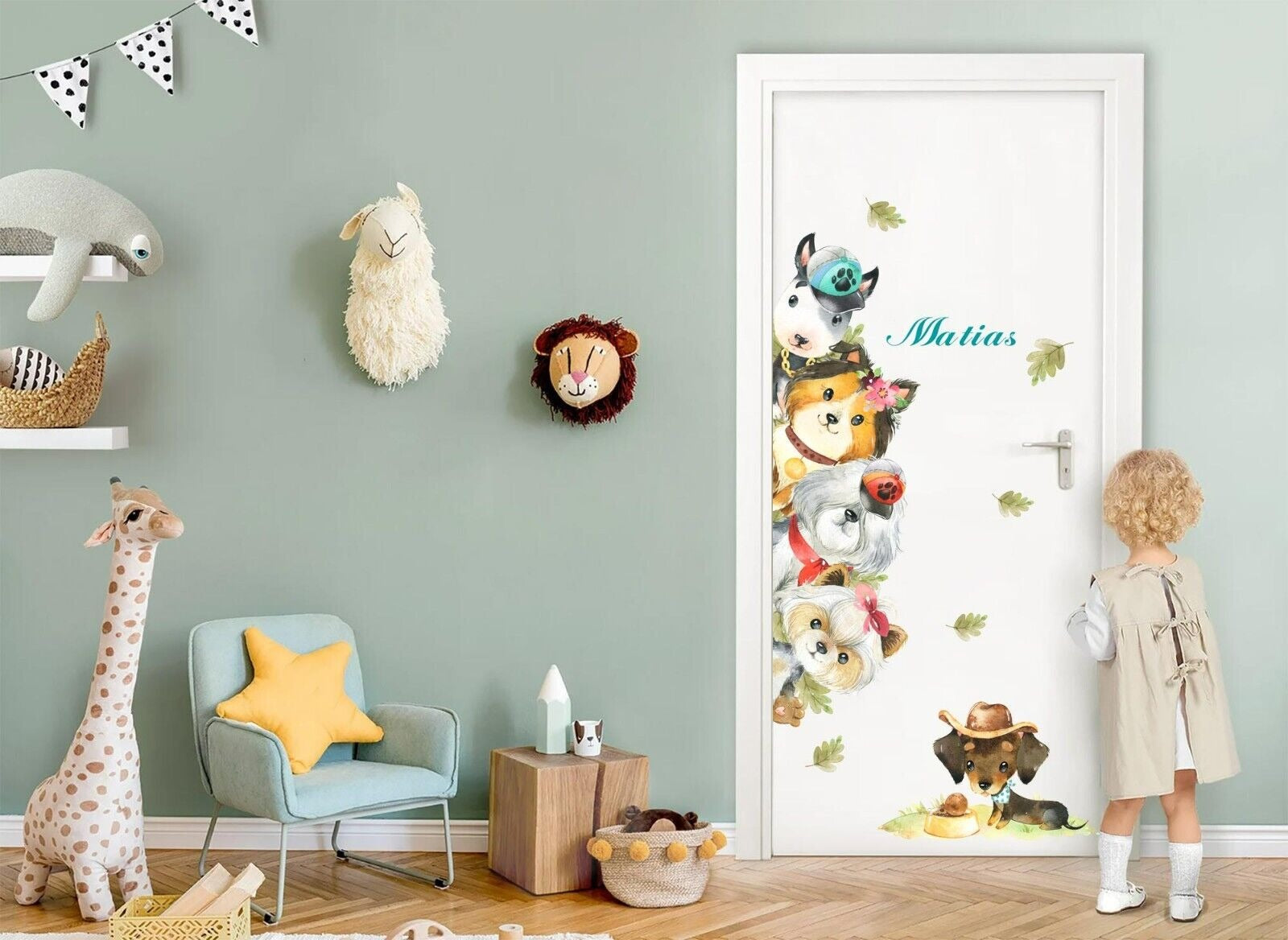 Vinilos decorativos Adhesivos infantiles de Puerta infantil con animales