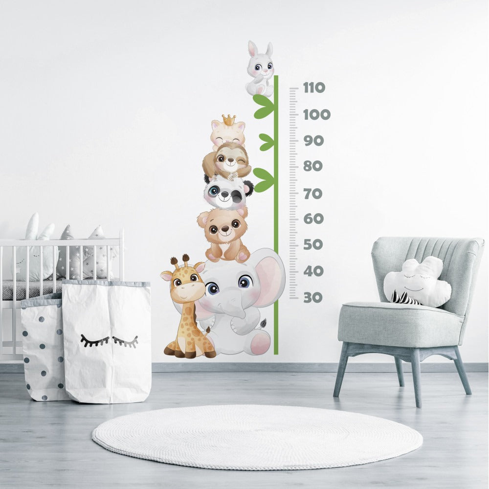 Vinilos decorativos Adhesivos infantiles de Pared medidor de altura infantil con animales